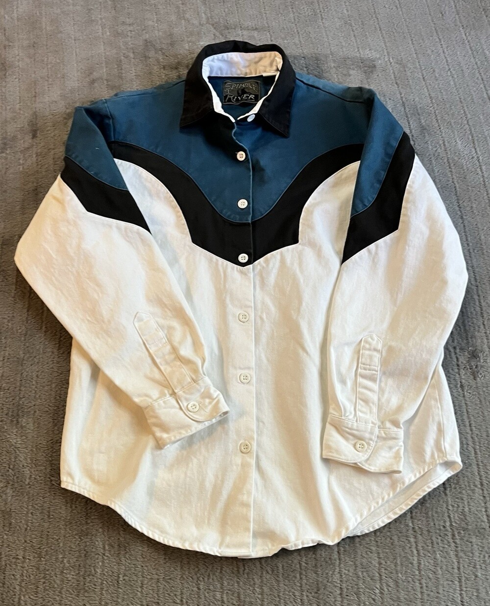 Vintage Spindle River Classics Western Shirt Size Small Cotton Cowboy Rodeo Teal
